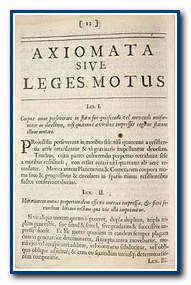 Newtons erstes und zweites Gesetz, in Latein, aus der Originalausgabe der Principia Mathematica von 1687.