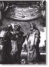 Обложка книги Галилея «Диалоги о двух главнейших системах мира – Птолемеевой и Коперниковой»