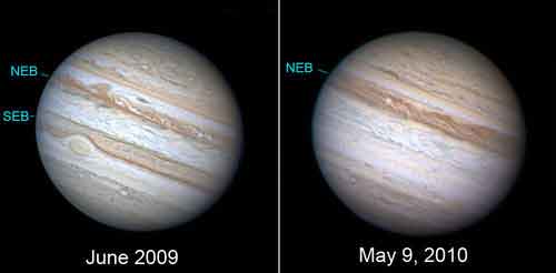 Изменение положения поясов и зон на Юпитере