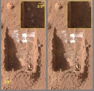 Сублимация марсианского льда, обнаруженная и сфотографированная аппаратом Феникс (Phoenix).