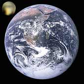 Сравнение относительных размеров Плутона, Земли и Луны