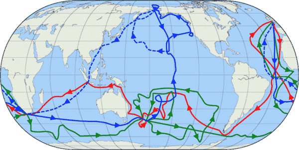 Карта кругосветных экспедиций Джеймса Кука