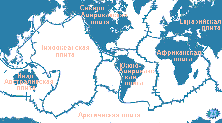 Карта расположения главных литосферных плит