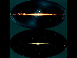 Рисунок 5, Два изображения
полного неба, построенных на основе данных, полученных в 1990 г. в ходе эксперимента DIRBE