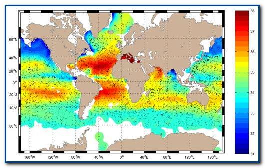 Карта мониторинга cолёности Мирового океана